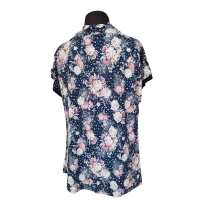 Bluzka z lejącym dekoltem typu woda - różowe kwiatuszki i białe groszki